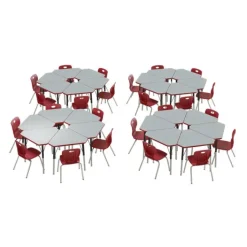Correll a Height Adjustable Collaborative Desk Package w/ 24 Diamond Desks & 24 Chairs^ Desk & Chair Packages|Classroom Desks & Chairs