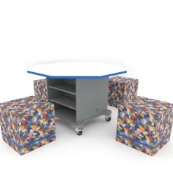 CEF Creation Cube Storage Table with Perch Square Soft Seating Package - Octagon^ Activity Table & Chair Packages|Activity Tables & Chairs