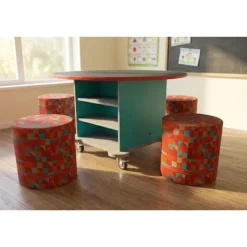 CEF Creation Cube Storage Table with Perch Circle Soft Seating Package - Round^ Activity Table & Chair Packages|Activity Tables & Chairs