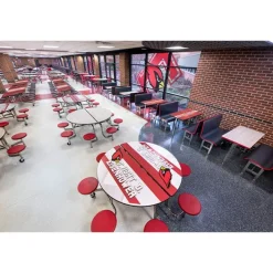 AmTab Customizable Booth Seating Cafeteria Table Unit (48'' W x 72'' L)^ New- Custom Logo Cafeteria Tables