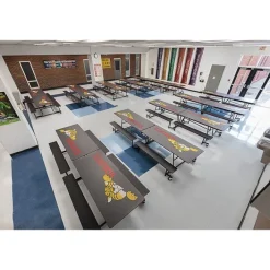 AmTab Customizable Mobile Bench Cafeteria Table (10' L)^ New- Custom Logo Cafeteria Tables