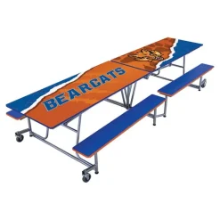 AmTab Customizable Mobile Bench Cafeteria Table (10' L)^ New- Custom Logo Cafeteria Tables