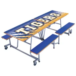 AmTab Customizable Mobile Bench Cafeteria Table (8' L)^ New- Custom Logo Cafeteria Tables