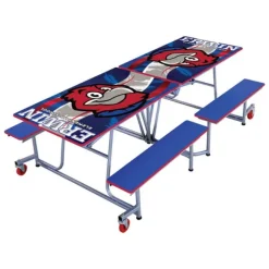 AmTab Customizable Mobile Bench Cafeteria Table (8' L)^ New- Custom Logo Cafeteria Tables
