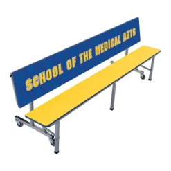 AmTab Customizable Mobile Cafeteria Convertible Bench Table - (7' L)^ New- Custom Logo Cafeteria Tables