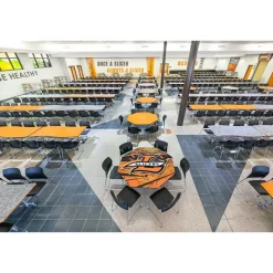 AmTab Customizable Mobile Cafeteria Table - 72'' Round^ New- Custom Logo Cafeteria Tables