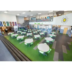 AmTab Customizable Mobile Cafeteria Table - 72'' Round^ New- Custom Logo Cafeteria Tables