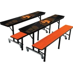 AmTab Customizable Mobile Cafeteria Convertible Bench Table - (6' L)^ New- Custom Logo Cafeteria Tables
