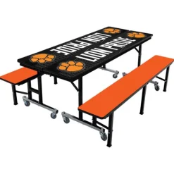 AmTab Customizable Mobile Cafeteria Convertible Bench Table - (6' L)^ New- Custom Logo Cafeteria Tables