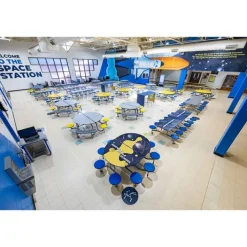 AmTab Customizable Mobile Cafeteria Table with Stools (60" Round)^ New- Custom Logo Cafeteria Tables