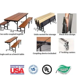 AmTab Customizable Mobile Cafeteria Convertible Bench Table - (8' L)^ New- Custom Logo Cafeteria Tables