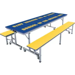 AmTab Customizable Mobile Cafeteria Convertible Bench Table - (8' L)^ New- Custom Logo Cafeteria Tables