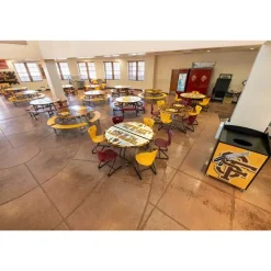 AmTab Customizable Mobile Cafeteria Table - 60'' Round^ New- Custom Logo Cafeteria Tables