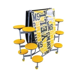 AmTab Customizable Mobile Elliptical Cafeteria Table with Stools^ New- Custom Logo Cafeteria Tables