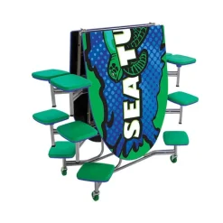 AmTab Customizable Mobile Elliptical Cafeteria Table with Stools^ New- Custom Logo Cafeteria Tables