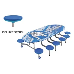 AmTab Customizable Mobile Elliptical Cafeteria Table with Stools^ New- Custom Logo Cafeteria Tables