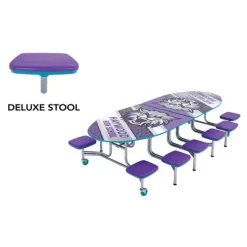 AmTab Customizable Mobile Elliptical Cafeteria Table with Stools^ New- Custom Logo Cafeteria Tables