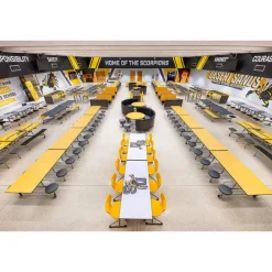 AmTab Customizable Mobile Rectangle Cafeteria Table - 12' L x 36'' W^ New- Custom Logo Cafeteria Tables