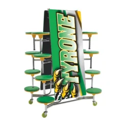 AmTab Customizable Mobile Stool Cafeteria Table - 16 Stools (12' L)^ New- Custom Logo Cafeteria Tables