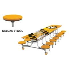 AmTab Customizable Mobile Stool Cafeteria Table - 16 Stools (12' L)^ New- Custom Logo Cafeteria Tables