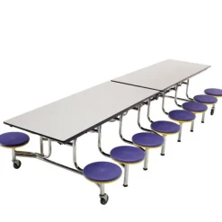 AmTab Customizable Mobile Stool Cafeteria Table - 16 Stools (12' L)^ New- Custom Logo Cafeteria Tables