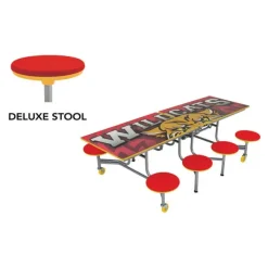 AmTab Customizable Mobile Stool Cafeteria Table - 8 Stools (8' L)^ New- Custom Logo Cafeteria Tables