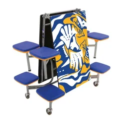 AmTab Customizable Mobile Stool Cafeteria Table - 8 Stools (8' L)^ New- Custom Logo Cafeteria Tables