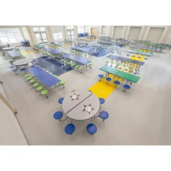 AmTab Customizable Mobile Stool Cafeteria Table - 8 Stools (8' L)^ New- Custom Logo Cafeteria Tables