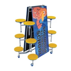 AmTab Customizable Mobile Stool Cafeteria Table - 12 Stools (12' L)^ New- Custom Logo Cafeteria Tables