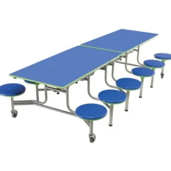 AmTab Customizable Mobile Stool Cafeteria Table - 12 Stools (12' L)^ New- Custom Logo Cafeteria Tables