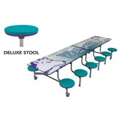 AmTab Customizable Mobile Stool Cafeteria Table - 12 Stools (12' L)^ New- Custom Logo Cafeteria Tables
