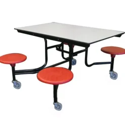 AmTab Customizable Mobile Stool Cafeteria Table - 4 Stools (4' L)^ New- Custom Logo Cafeteria Tables