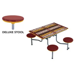 AmTab Customizable Mobile Stool Cafeteria Table - 4 Stools (4' L)^ New- Custom Logo Cafeteria Tables