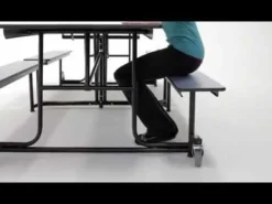 AmTab Customizable Ocean Wave Top Mobile Bench Cafeteria Table (12' L)^ New- Custom Logo Cafeteria Tables