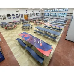 AmTab Customizable Ocean Wave Top Mobile Bench Cafeteria Table (10' L)^ New- Custom Logo Cafeteria Tables