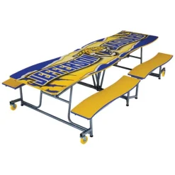 AmTab Customizable Ocean Wave Top Mobile Bench Cafeteria Table (10' L)^ New- Custom Logo Cafeteria Tables