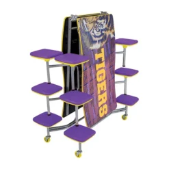 AmTab Customizable Ocean Wave Top Mobile Stool Cafeteria Table - 12 Stools (10' L)^ New- Custom Logo Cafeteria Tables