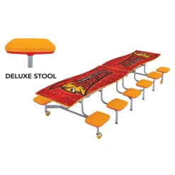 AmTab Customizable Ocean Wave Top Mobile Stool Cafeteria Table - 12 Stools (10' L)^ New- Custom Logo Cafeteria Tables