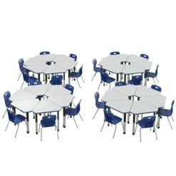 Correll Deluxe HPL Height Adjustable Collaborative Desk Package w/ 24 Diamond Desks & 24 Chairs^ Desk & Chair Packages|Classroom Desks & Chairs