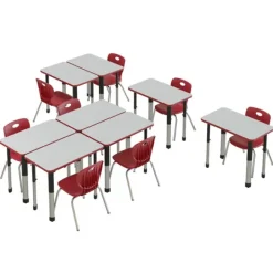 Correll Deluxe HPL Height Adjustable Collaborative Desk Package w/ 8 Rectangle Desks & 8 Chairs^ Desk & Chair Packages|Classroom Desks & Chairs
