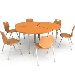 Paragon 3 Desks 6 Chairs A&D Adjustable Wedge Student Desks with Ready Stack Chairs Package^ Desk & Chair Packages|Classroom Desks & Chairs