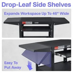 Luxor Drop Leaf Steel Computer Workstation With Keyboard Tray & Cabinet^ Storage Carts