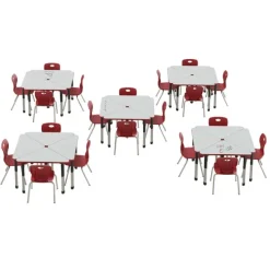 Correll Dry Erase Deluxe HPL Height Adjustable Collaborative Desk Package w/ 20 Wing Desks & 20 Chairs^ Desk & Chair Packages|Classroom Desks & Chairs