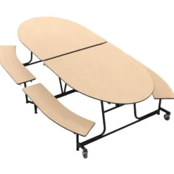 AmTab Elliptical Mobile Bench Cafeteria Table (10' L)^ Cafeteria|Cafeteria Tables