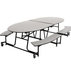 AmTab Elliptical Mobile Bench Cafeteria Table (10' L)^ Cafeteria|Cafeteria Tables