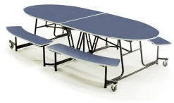 AmTab Elliptical Mobile Bench Cafeteria Table (10' L)^ Cafeteria|Cafeteria Tables