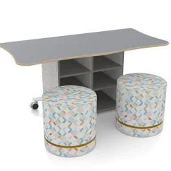 CEF ESTO Inverse Table with Perch Circle Soft Seating Package, Folkstone Hex Finish^ Activity Table & Chair Packages|Activity Tables & Chairs