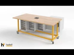 Haskell Explorer Dual 10-Bin Open Storage Cabinet with Peg Board Maker Table With Power Module^ Makerspace & Shop