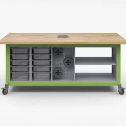 Haskell Explorer Dual 10-Bin Open Storage Cabinet with Peg Board Maker Table With Power Module^ Makerspace & Shop