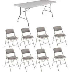 National Public Seating Folding Rectangle Table (30'' x 72'') with Eight Padded Folding Chairs^ Folding Chairs|Folding Tables & Chairs